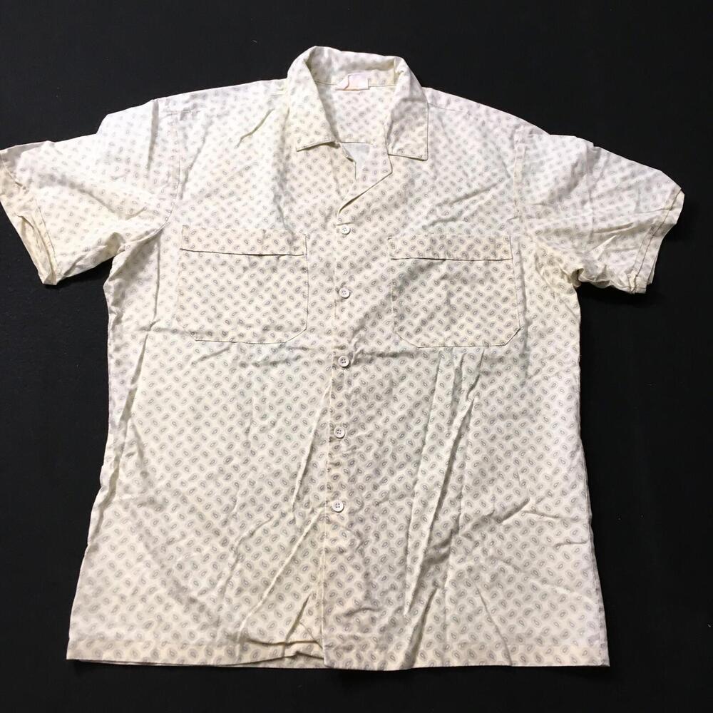 sun classic Shirt Mens medium pockets Retro short sleeve 70's style yellow